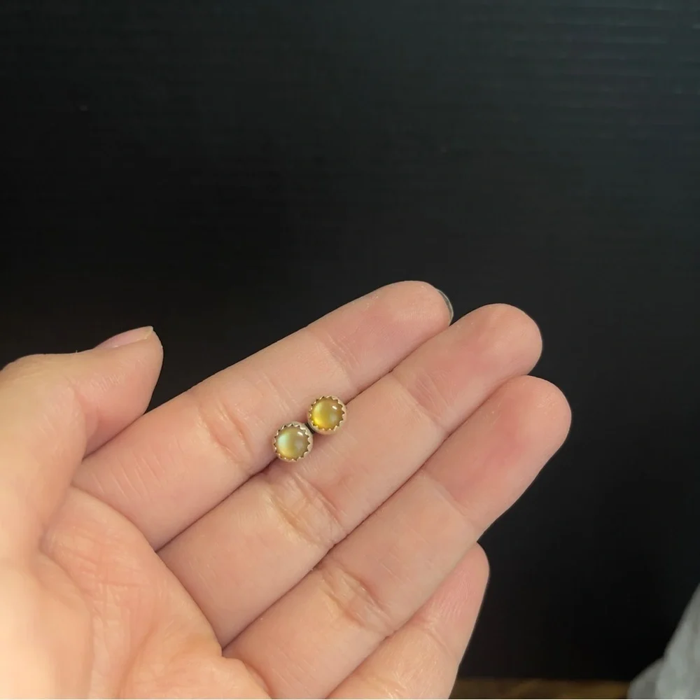 Sterling Silver Amber Colored Gem Stud Earrings Tested To Be Sterling